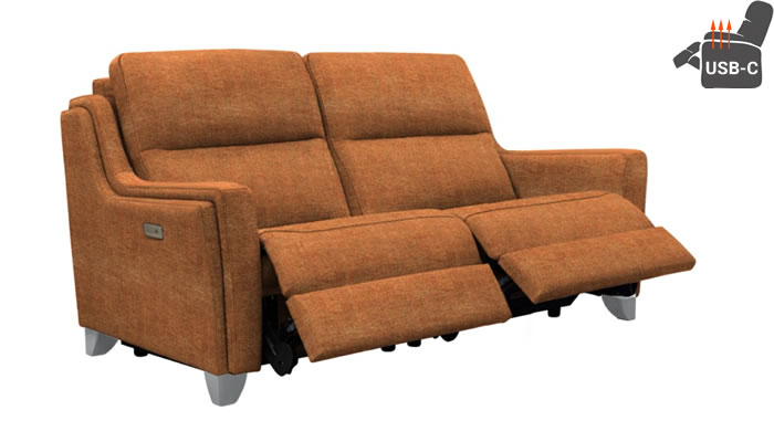 Parker Knoll Portland Large 2 Seat Recliner USB Heated Seats Baslow Plain Mulberry Brushed Steel Leg